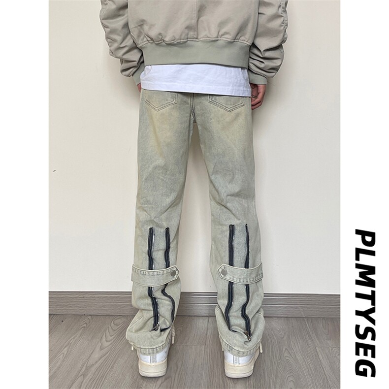 B221美式ins高街小众拉链直筒牛仔裤LK23028-P60控78，男装牛仔裤，电商B221