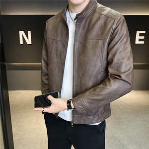 秋季2025新款立领皮衣外套男装上衣机车服皮夹克A313-PY915-P145,日系复古少女风穿搭图片