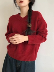新款女装V领羊毛衫羊毛百搭宽松时尚保暖上衣，女装羊毛衫，恩泰羊绒