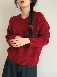 新款女装V领羊毛衫羊毛百搭宽松时尚保暖上衣图片