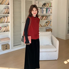 现货主推早春新中式复古盘扣双面羊毛呢马甲p165-k228，女装马甲，丝露怡语