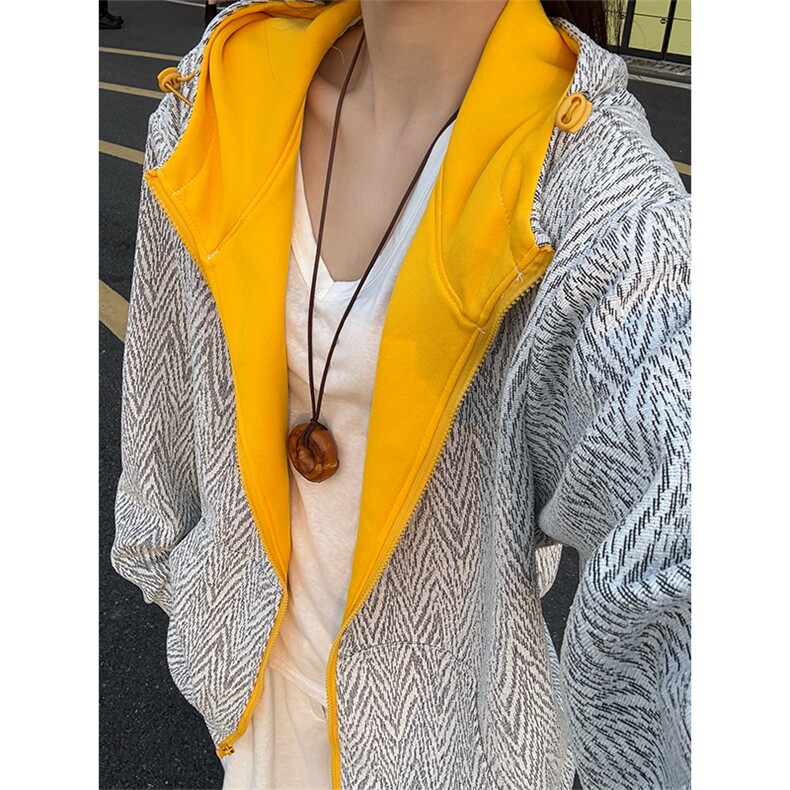 美式复古撞色开衫连帽卫衣男秋季设计感拼接帽衫潮牌情侣叠穿外套,男装卫衣,电商A086-1