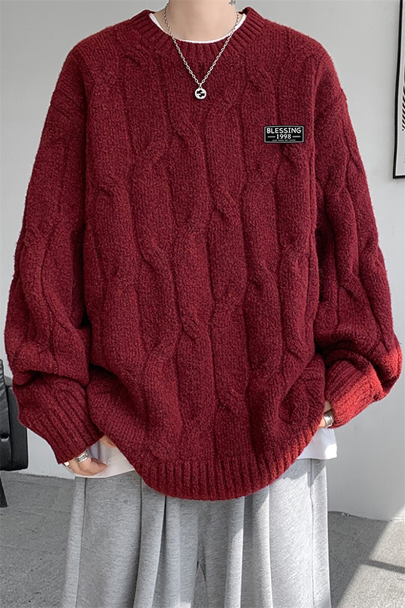 8XL-M圆领毛衣男秋冬慵懒风宽松情侣装麻花针织羊毛衫MY19004P68,男装针织衫/毛衣,电商B312