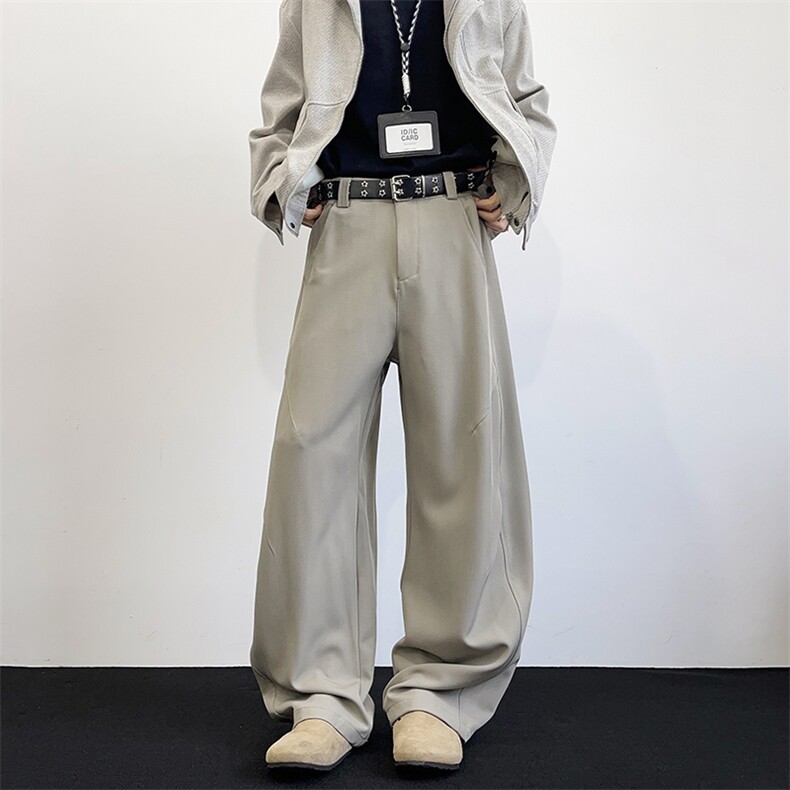 秋季新款宽松休闲裤潮流褶皱设计百搭直筒长裤图片