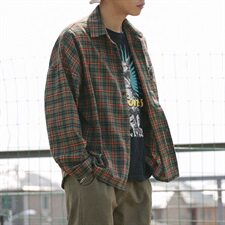 204-CS06自制长袖衬衫男短薄款ins潮牌休闲宽松格子衬衣男，男装衬衫，星座204