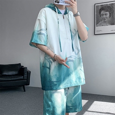 TZ770-特批50控98速干简约渐变色扎染冰丝T恤男装休闲短袖套装，男装T恤，电商A059