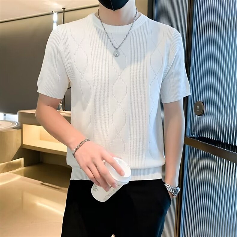 潮牌短袖男士t恤春季新款痞帅高级感男装上衣半袖毛衣针织衫M816,男装针织衫/毛衣,星座1116A-2（原606A-1）