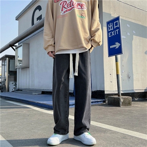 编织绳水洗做旧纯色直筒牛仔裤男宽松基础老爹裤YD02-P45图片