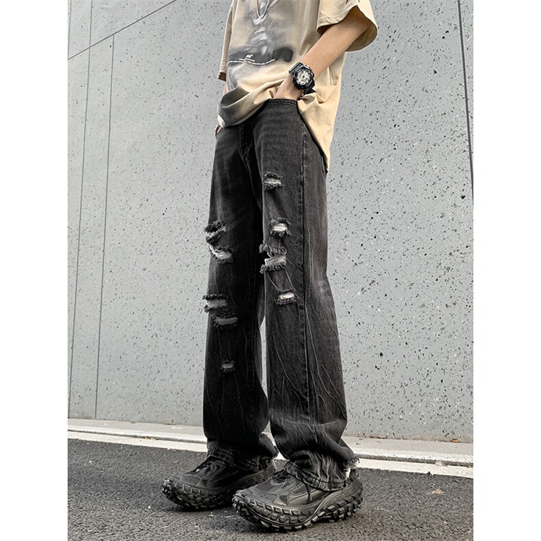 B221美式ins高街暗黑小众夏季重工艺破洞牛仔裤LK24178-P65控88,男装牛仔裤,电商B221