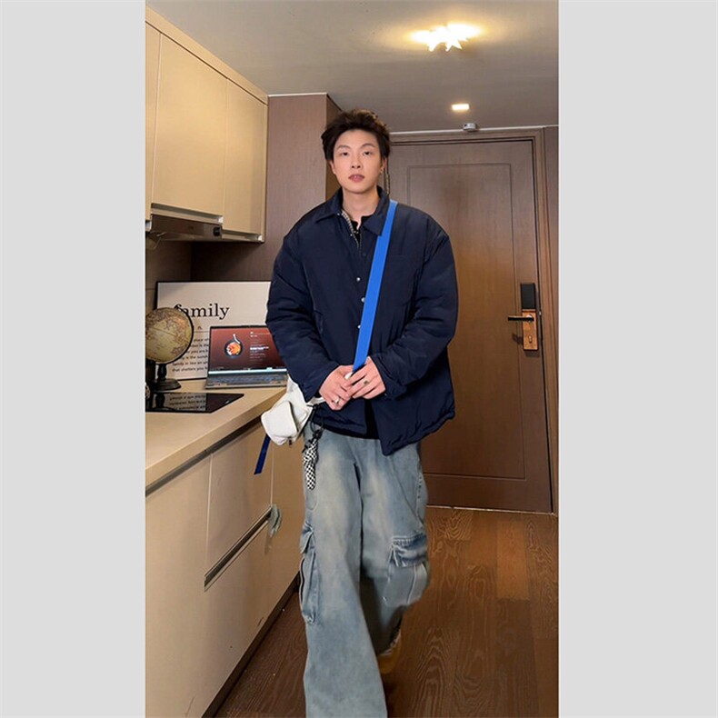 抖音-- 哈 BER--纯色内格纹设计感重磅棉服外套my686-TP205图片