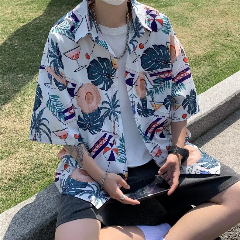 夏季新款衬衫潮流慵懒男方领冰丝垂感衬衫C4083P30,男装衬衫,星座1116-2