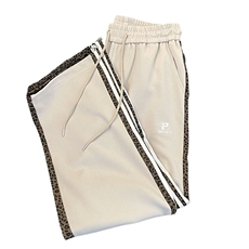 豹纹拼接卫裤女春秋2025新美式嘻哈宽松潮牌设条纹运动直筒休闲裤，女装休闲裤，星座505-2（原电商A260-1)