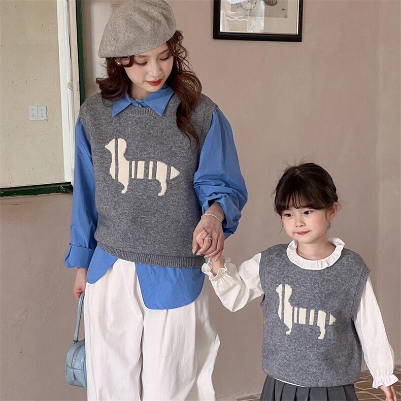 亲子款时尚百搭通勤小狐狸马甲，童装马夹/背心，伊绒腾羊绒