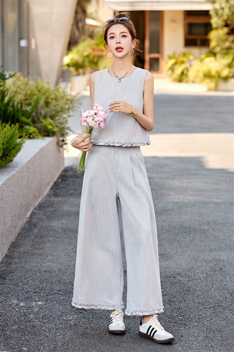 欧货休闲小香风马甲牛仔套装女2025夏季超火洋气减龄九分裤三件套,女装套装/套裙,瑶迪依秀