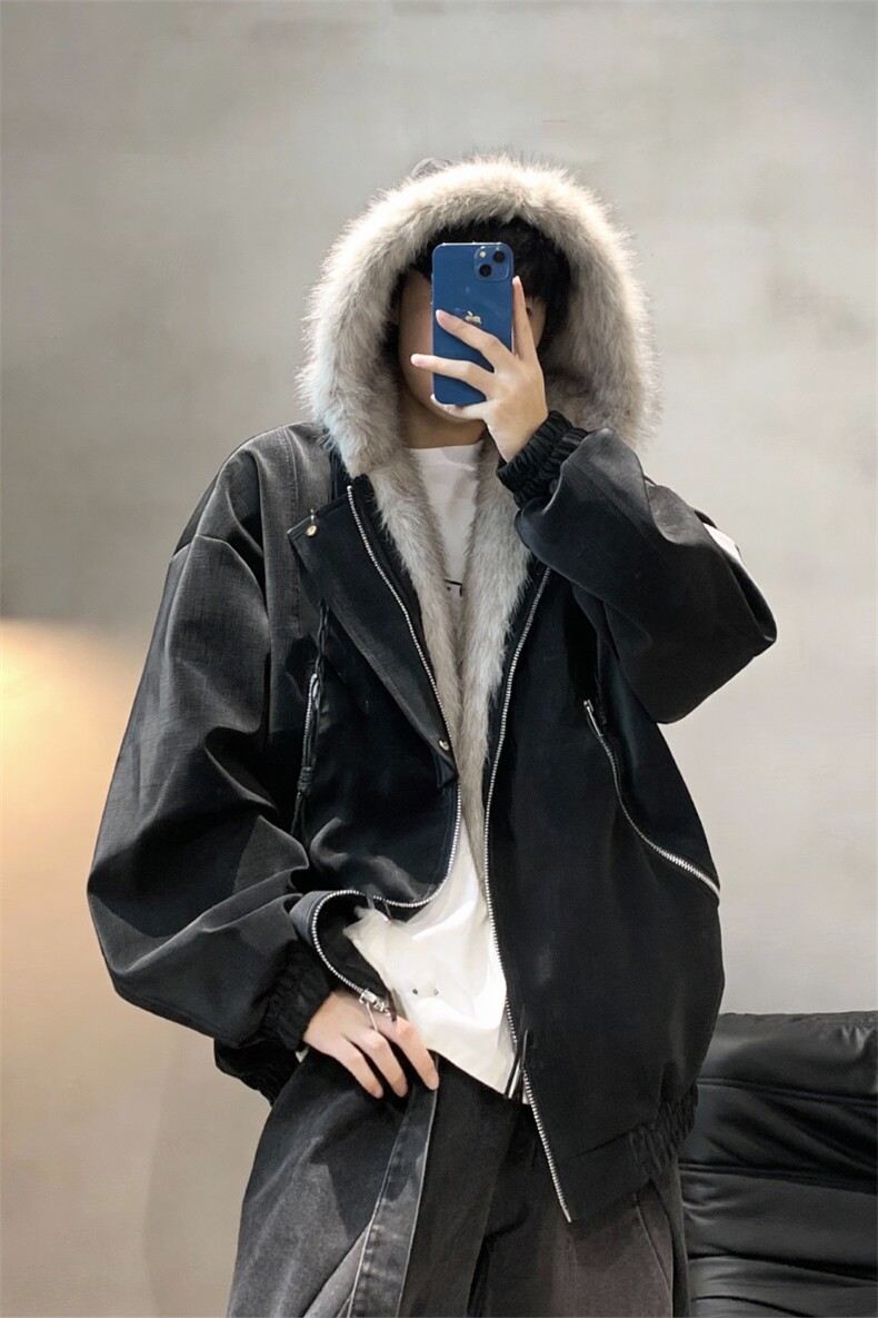 XZ514-2-25104-P115美式复古座山雕连帽棉服加厚保暖夹克宽松外套,男装夹克,星座514-2(原B239)