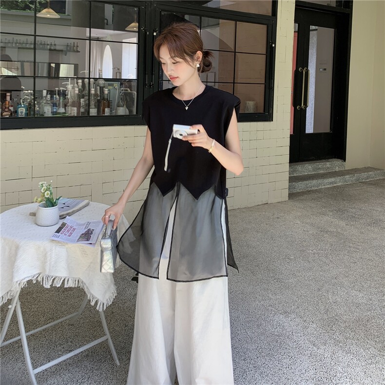 夏季阔腿裤无袖衫时尚两件套女,女装套装/套裙,秋水欣儿