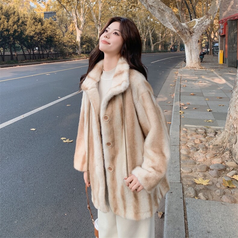 杏色浅咖色皮毛一体外套女冬季仿貂绒麂皮绒2C353--717#P235K358,女装短外套,2C353