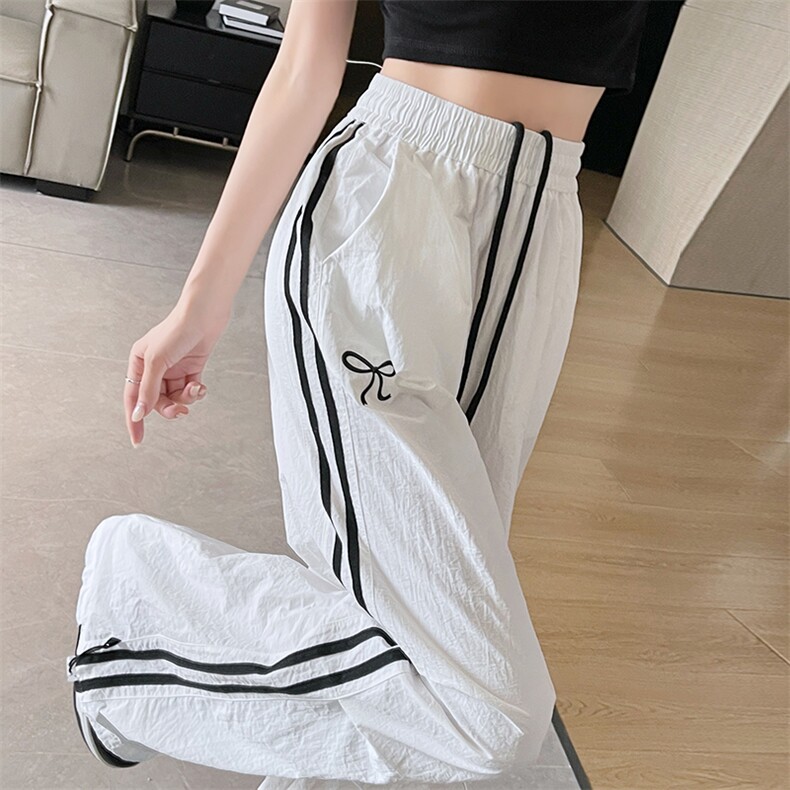 白色韩系蝴蝶结休闲裤女夏季薄款辣妹工装裤宽松速干运动裤潮,女装休闲裤,梦白服饰厂