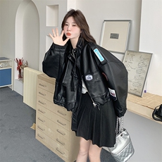 独特超好看黑色立领短款皮衣外套女春秋2025新款又a又飒PU皮夹克，女装皮衣，2C201