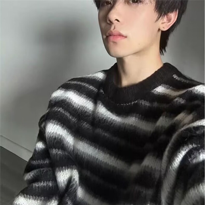 213-P50撞色加厚长袖毛衣针织衫女秋冬新款宽松慵懒风百搭休闲,男装针织衫/毛衣,电商B323A