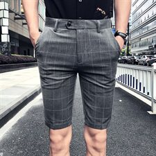 2021英伦潮潮男韩版修身夜店发型师商务休闲格子条纹短裤P50，男装休闲裤，星座1904A