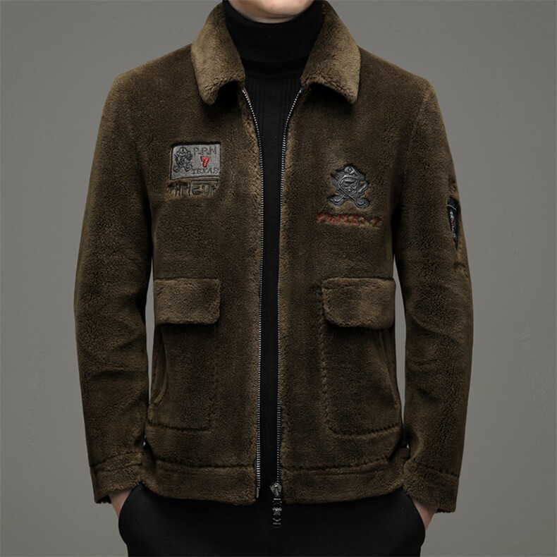 2023冬季新款颗粒绒皮毛一体羊羔毛男装休闲夹克加厚保暖羊剪绒图片