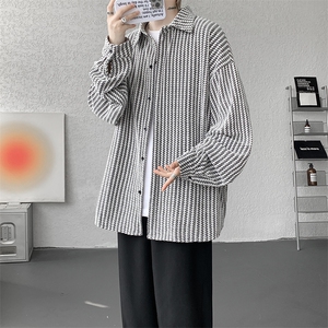 8XL-M鱼骨纹小香风衬衫男生春秋衬衣宽松慵懒垂感外套CS29009P45图片