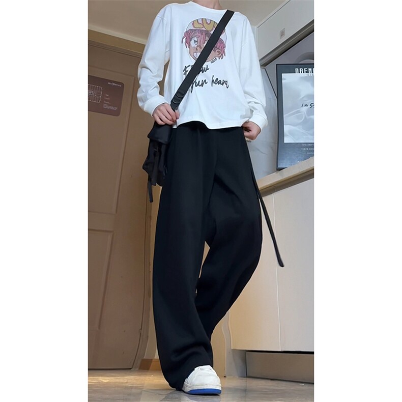 现货A2003TP55控98-秋冬新款潮流飘带设计感裤子男宽松垂感休闲裤,男装休闲裤,电商B241