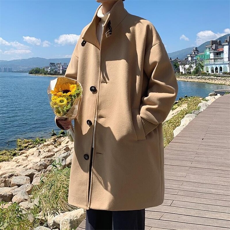 秋新高级感单排扣翻领大衣男女同款毛呢大码风衣外套J556-P110,男装毛呢大衣,电商A001-1