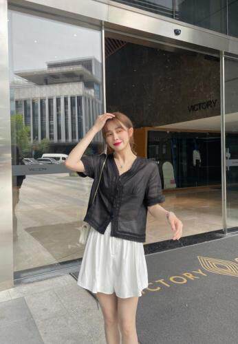 棉麻拼花边小衫，女装，E·风尚