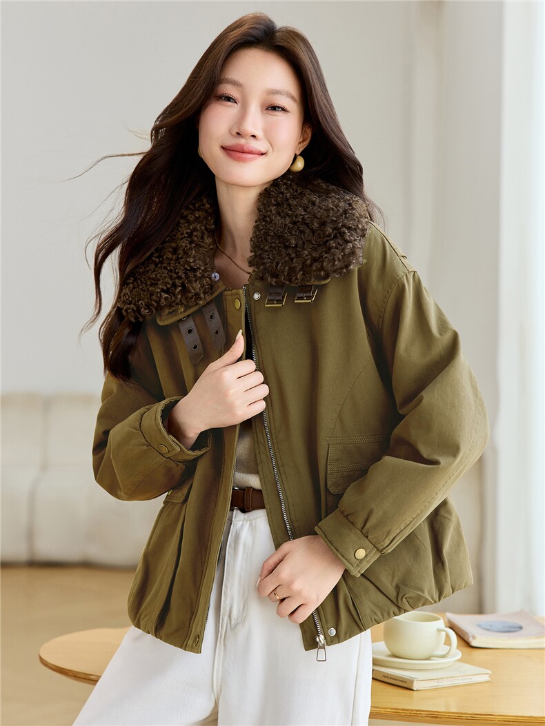 2025年冬季可拆卸羊羔毛翻领加厚加绒内里棉服棉衣派克服,女装棉衣/棉服,简韵佳