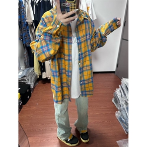【有货】cleanfit黄色格子衬衫男女美式复古长袖衬衣C626HH-特P38图片