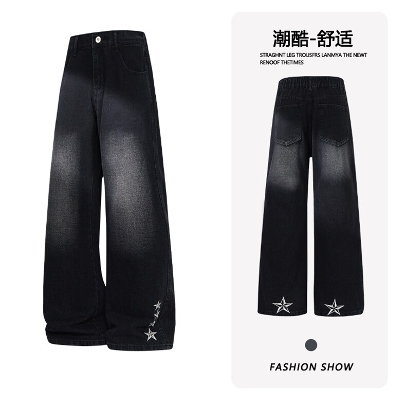 B221 美式ins高街暗黑刺绣修身微喇牛仔裤LK25605-特P45控78图片