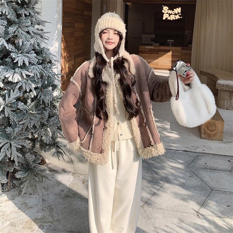 【档口有货】冬装新款麂皮羊羔毛外套2D112-5521-P195控288,女装毛呢外套,2D112