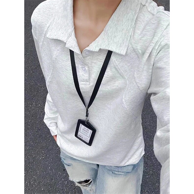 抖音得物高品质美式高街重磅曼巴棉结构螺纹拼接翻领卫衣长袖T恤,男装T恤,电商A486