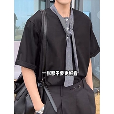 飘带丝巾领设计短袖T恤男夏季韩系chic穿搭半袖体恤T3683-特价P40，男装T恤，电商A007