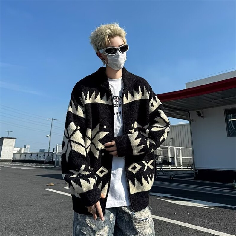 针织开衫男女韩版潮流菱形格宽松帅2024秋冬新款ins毛衣MZ491-P51，男装针织衫/毛衣，星座412-3