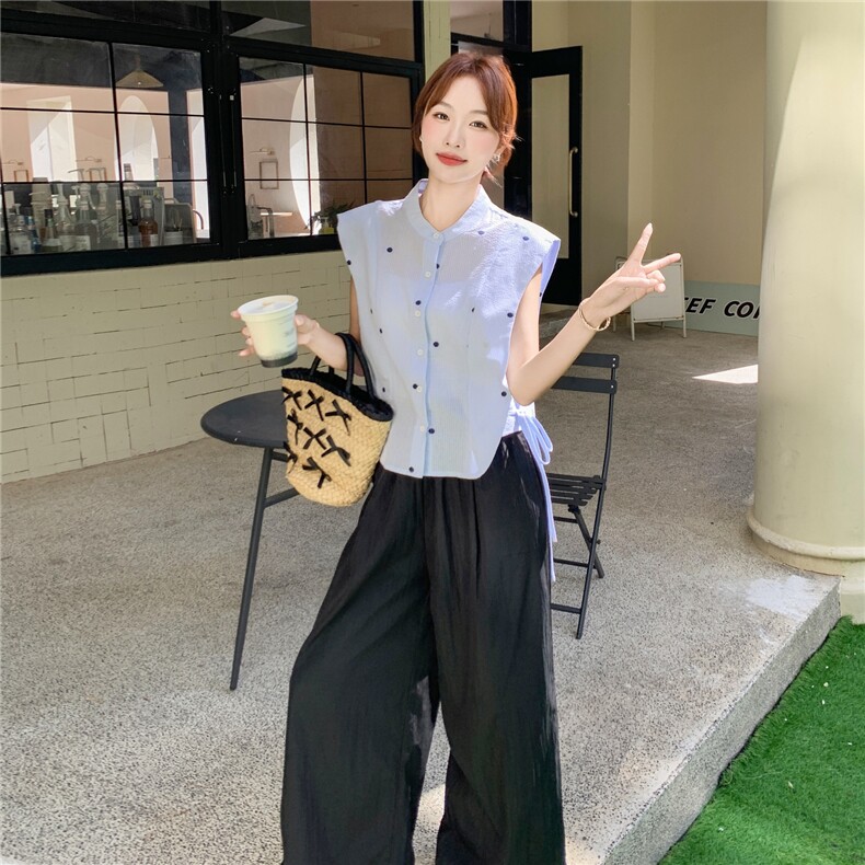 休闲减龄复古衬衫阔腿裤套装女夏2025新款港风复古两件套大方得体图片