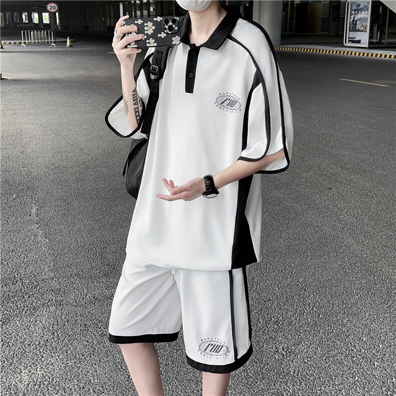 休闲运动服套装男夏季短袖POLO衫青少年短裤潮牌两件套TZ01-P55,男装休闲套装,星座308B-2
