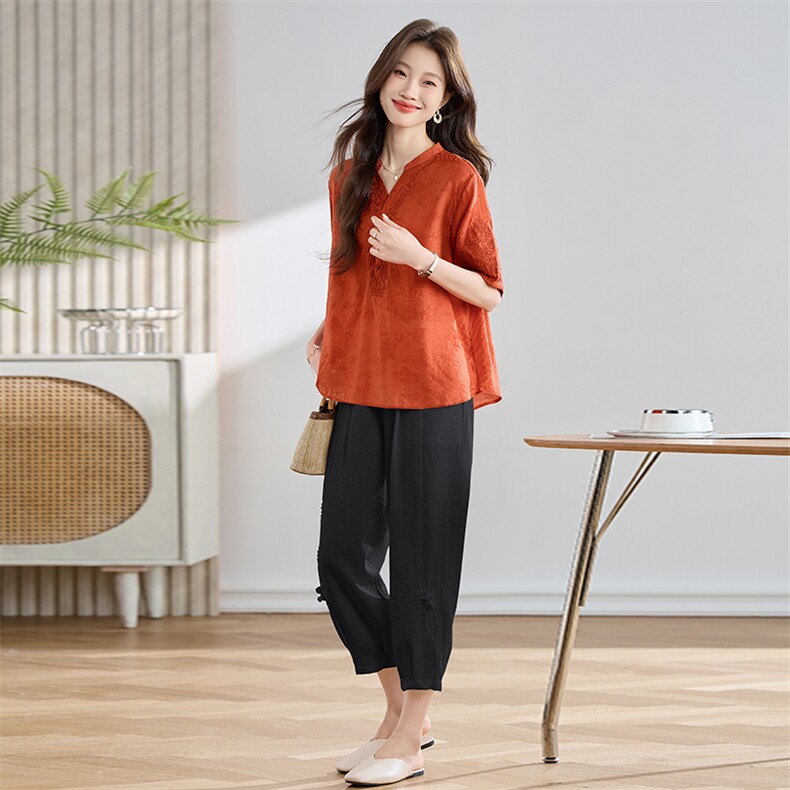 LIGHTMATURE半袖上衣女高端亚麻t恤女宽松短款2025新款白色短袖,女装套装/套裙,3200格调