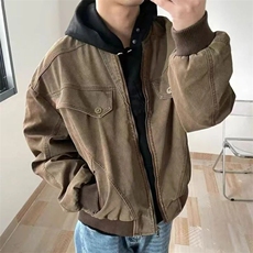 7015-P78美式百搭男女同款新款情侣潮流复古做旧宽松夹，男装T恤，电商B323A