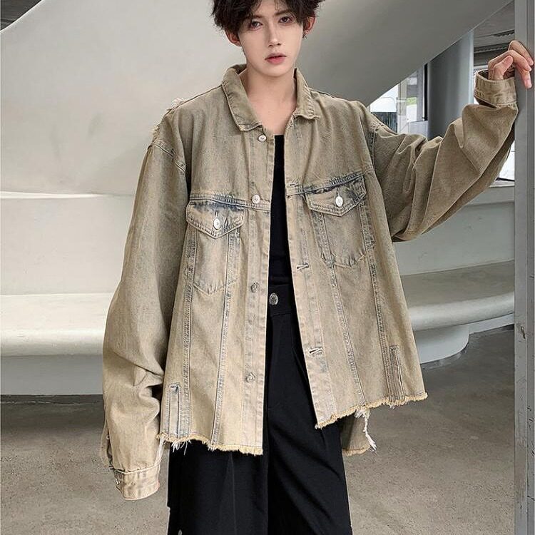 复古水洗做旧牛仔外套男士春秋美式ins潮牌宽松高街翻领夹克，男装工装外套，星座1210-1