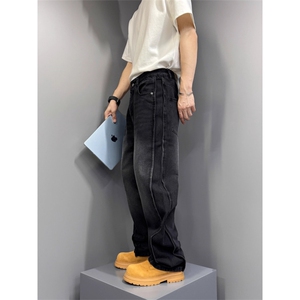 1506/QT12630/P51美式休闲牛仔裤男秋冬季新款宽松阔腿直筒男裤图片