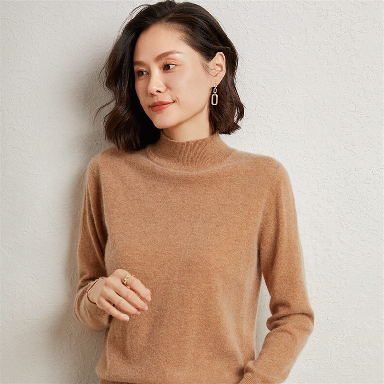 半高领35%羊绒衫女2024秋冬新款堆堆领宽松内搭打底针织衫图片