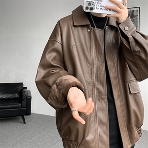 8XL-M 皮衣外套男港风复古美式加绒加厚皮夹克机车PY858P95控128图片