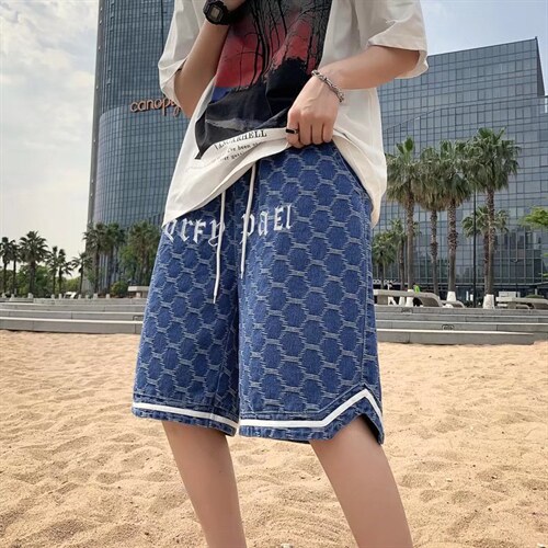 高街男夏季五分裤莽纹刺绣牛仔短裤N208P38，男装牛仔裤，星座1116-2