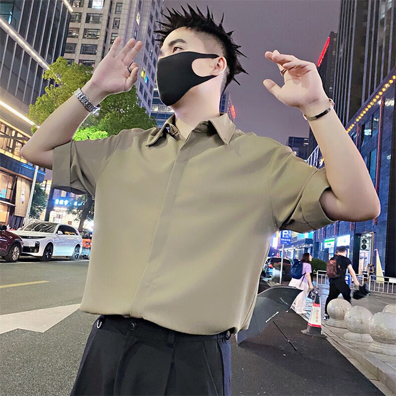 S82/特P58控88夏季社会小伙免烫冰丝肌理感中袖衬衫T恤男咖首1,男装T恤,星座305B