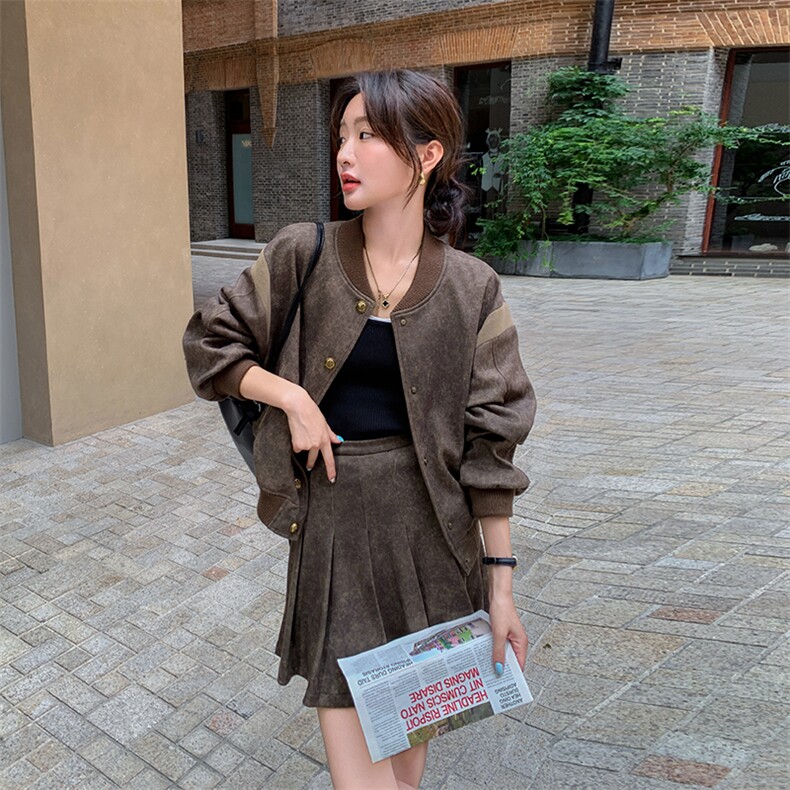 时尚套装两件套裙圆领拼接,女装套装/套裙,浙宝069