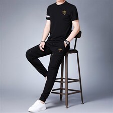夏季时尚休闲运动套装男中年高端潮流帅气印花短袖长裤两件套，男装休闲套装，电商B212（原钱塘6029）