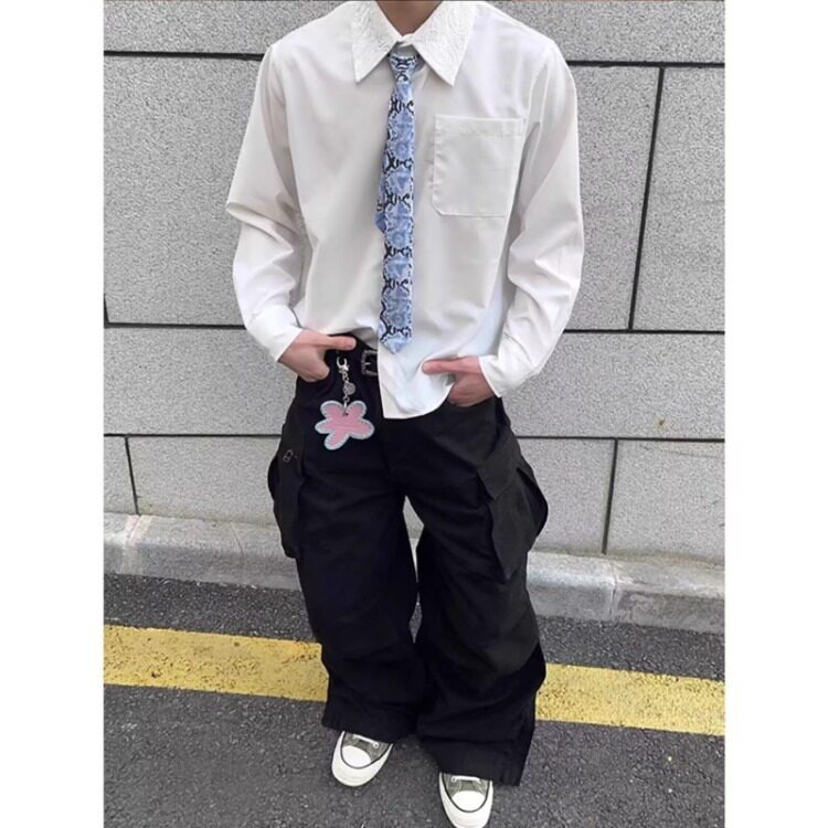 慵懒文艺ins时尚百搭日系新款简约气质原宿潮流长袖衬衫流行,男装衬衫,星座506A